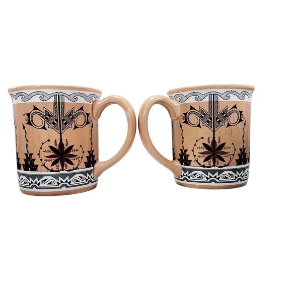 Pendleton Woolen Mills Ceramic Mugs Southwestern Aztec Tribal Design Set Of 2 - Picture 3 of 10